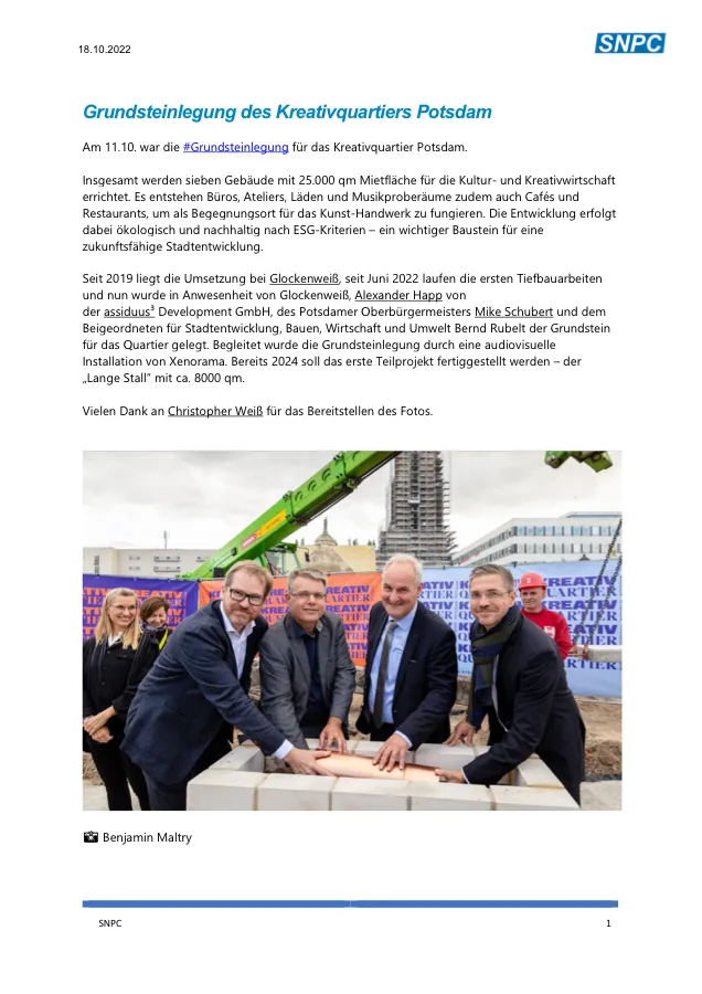 Grundsteinlegung des Kreativquartiers Potsdam